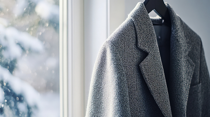 JPG 편집이미지 겨울 창문 사람없음 외투 회색 코트 눈 옷걸이 창가 겨울옷 편집실사 AI포토 AI콘텐츠 자연요소 옷 계절 컬러 상의 날씨 CG 파일형식