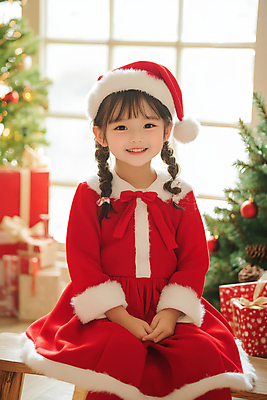 JPG 편집이미지 여자 어린이 크리스마스 겨울 산타모자 산타옷 선물 한명 앉기 소녀 선물상자 크리스마스트리 산타클로스 희망 즐거움 의료성형뷰티 소녀한명만 편집실사 AI인물포토 AI콘텐츠 모자_잡화 1 옷 계절 기념일 감정 모션 사람 상자 CG 여자한명만 소녀만 파일형식 AI포토