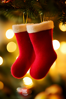 JPG 편집이미지 크리스마스장식 크리스마스 겨울 양말 매달리기 사람없음 빨간색 크리스마스트리 보케 크리스마스양말 산타양말 편집실사 AI포토 AI콘텐츠 계절 기념일 컬러 모션 CG 파일형식