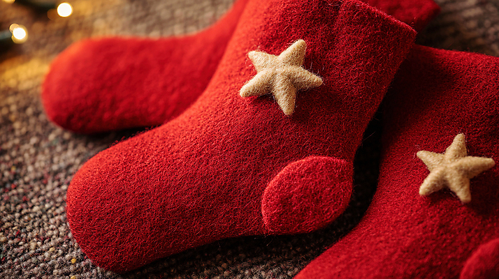 JPG 편집이미지 별 크리스마스장식 크리스마스 겨울 양말 사람없음 빨간색 니트 크리스마스양말 산타양말 편집실사 AI포토 AI콘텐츠 자연요소 계절 기념일 컬러 상의 CG 파일형식