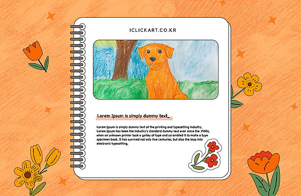 템플릿 편집 꽃 스티커 색연필 사람없음 다이어리 주황색 강아지 그림 손그림 그림일기 이미지템플릿 AI파일 식물 컬러 학용품 반려동물 사무용품 개 일기 파일형식 벡터