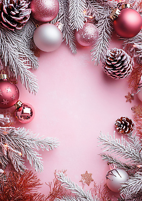 JPG 편집이미지 분홍색 크리스마스장식 크리스마스 겨울 프레임 사람없음 솔방울 솔잎 오너먼트 카피스페이스 편집실사 AI포토 AI콘텐츠 계절 기념일 컬러 잎 공백 CG 파일형식