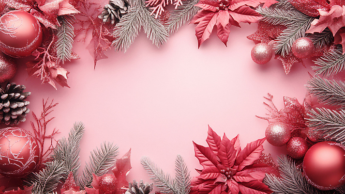 JPG 편집이미지 분홍색 크리스마스장식 크리스마스 겨울 나뭇잎 프레임 사람없음 솔방울 솔잎 포인세티아 오너먼트 카피스페이스 편집실사 AI포토 AI콘텐츠 계절 기념일 꽃 컬러 잎 공백 CG 파일형식