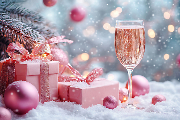 JPG 편집이미지 분홍색 크리스마스장식 크리스마스 겨울 사람없음 선물상자 눈 샴페인잔 보케 솔잎 쌓인눈 눈내림 오너먼트 편집실사 AI포토 AI콘텐츠 자연요소 계절 기념일 컬러 잎 술잔 날씨 눈_날씨 선물 상자 CG 파일형식