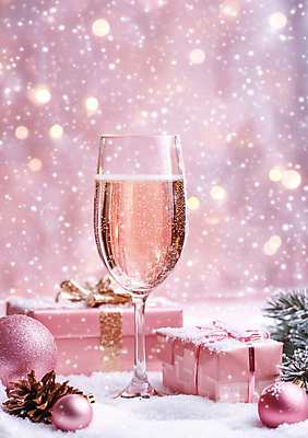 JPG 편집이미지 분홍색 크리스마스장식 크리스마스 겨울 사람없음 선물상자 눈 샴페인잔 보케 솔방울 솔잎 쌓인눈 눈내림 오너먼트 편집실사 AI포토 AI콘텐츠 자연요소 계절 기념일 컬러 잎 술잔 날씨 눈_날씨 선물 상자 CG 파일형식