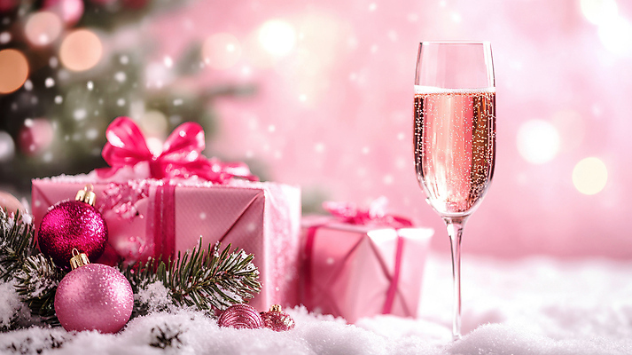 JPG 편집이미지 분홍색 크리스마스장식 크리스마스 겨울 사람없음 선물상자 눈 샴페인잔 보케 솔잎 쌓인눈 눈내림 오너먼트 편집실사 AI포토 AI콘텐츠 자연요소 계절 기념일 컬러 잎 술잔 날씨 눈_날씨 선물 상자 CG 파일형식