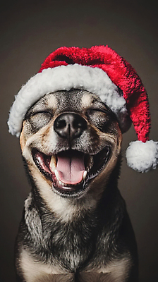 JPG 편집이미지 반려견 크리스마스 산타모자 입벌림 사람없음 눈감음 강아지 치와와 이미지편집 편집실사 AI포토 AI콘텐츠 모자_잡화 기념일 모션 표정 반려동물 개 CG 파일형식