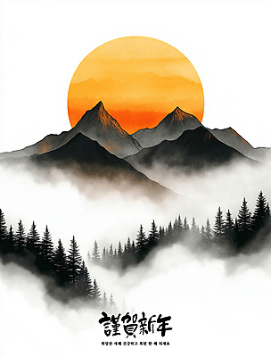 PSD 나무 구름 한국전통 일러스트 자연 근하신년 새해 산 수묵화 사람없음 태양 일출 산수화 국내일러스트 자연요소 식물 전통 한국 미술 노을 동양화 생태계 파일형식