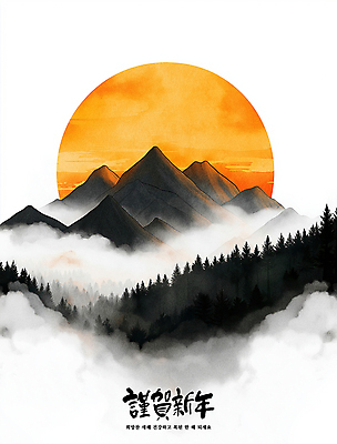 PSD 나무 구름 한국전통 일러스트 자연 근하신년 새해 산 수묵화 사람없음 태양 일출 산수화 국내일러스트 자연요소 식물 전통 한국 미술 노을 동양화 생태계 파일형식