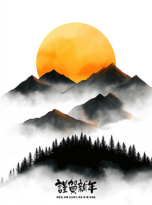 PSD 나무 구름 한국전통 일러스트 자연 근하신년 새해 산 수묵화 사람없음 태양 일출 산수화 국내일러스트 자연요소 식물 전통 한국 미술 노을 동양화 생태계 파일형식
