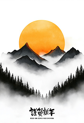 PSD 나무 구름 한국전통 일러스트 자연 근하신년 새해 산 수묵화 사람없음 태양 일출 산수화 국내일러스트 자연요소 식물 전통 한국 미술 노을 동양화 생태계 파일형식