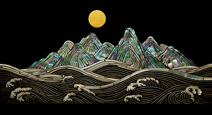 JPG 구름 편집이미지 한국전통 물결 예술 파도 새해 산 사람없음 컬러풀 태양 일출 검은색 민속 산수화 동양적 자개 2025년 자연적 을사년 편집실사 AI컴퓨터그래픽 AI콘텐츠 자연요소 전통 바다 컬러 컨셉 한국 노을 연도 동양화 CG 전통공예 파일형식