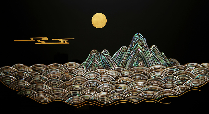 JPG 편집이미지 한국전통 물결 예술 새해 산 풍경 사람없음 컬러풀 태양 일출 검은색 동양화 민속 산수화 동양적 자개 2025년 자연적 을사년 편집실사 AI컴퓨터그래픽 AI콘텐츠 자연요소 전통 컬러 컨셉 한국 미술 노을 연도 CG 전통공예 파일형식