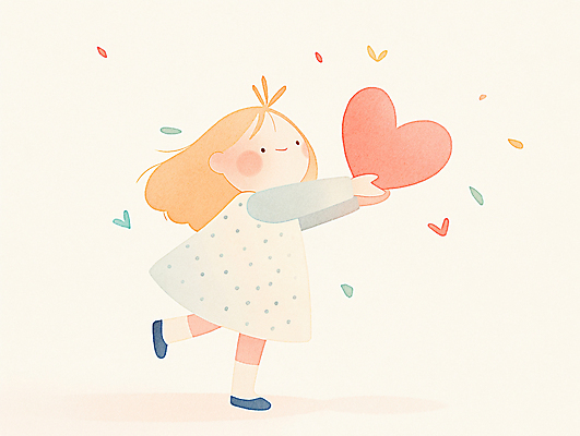 JPG 전신 원피스 어린이 일러스트 따뜻함 사랑 한명 미소 들기 소녀 귀여움 하트 순수 한발서기 소녀한명만 국내일러스트 AI일러스트 AI콘텐츠 모양 1 옷 여자 감정 컨셉 모션 표정 서기 사람 여자한명만 소녀만 파일형식