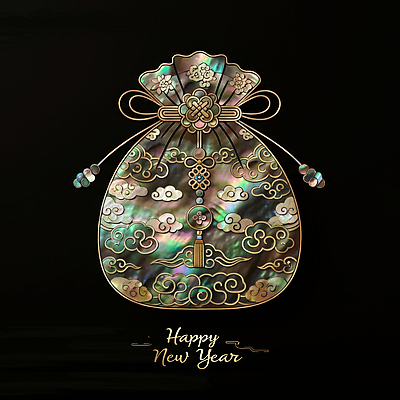 JPG 편집이미지 한국전통 디자인 새해 복주머니 사람없음 전통문양 검은색 고급 노리개 나전칠기 동양적 자개 세련 이미지편집 편집실사 AI컴퓨터그래픽 AI콘텐츠 전통 문양 컬러 컨셉 전통소품 한국 CG 공예품 전통공예 파일형식