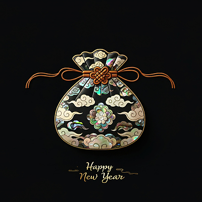 JPG 편집이미지 한국전통 디자인 새해 복주머니 사람없음 전통문양 검은색 고급 나전칠기 동양적 자개 세련 이미지편집 편집실사 AI컴퓨터그래픽 AI콘텐츠 전통 문양 컬러 컨셉 전통소품 한국 CG 공예품 전통공예 파일형식