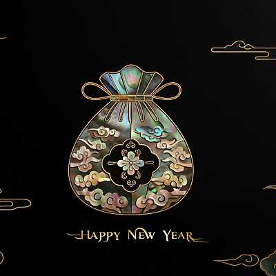 JPG 편집이미지 한국전통 디자인 새해 복주머니 사람없음 전통문양 검은색 고급 나전칠기 동양적 자개 세련 이미지편집 편집실사 AI컴퓨터그래픽 AI콘텐츠 전통 문양 컬러 컨셉 전통소품 한국 CG 공예품 전통공예 파일형식