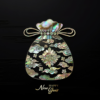 JPG 편집이미지 한국전통 디자인 새해 복주머니 사람없음 전통문양 검은색 고급 나전칠기 동양적 자개 세련 이미지편집 편집실사 AI컴퓨터그래픽 AI콘텐츠 전통 문양 컬러 컨셉 전통소품 한국 CG 공예품 전통공예 파일형식