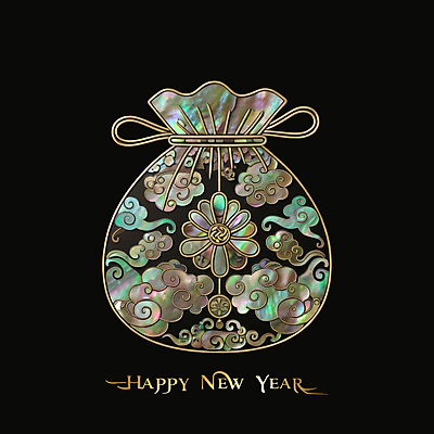 JPG 편집이미지 한국전통 디자인 새해 복주머니 사람없음 전통문양 검은색 고급 나전칠기 동양적 자개 세련 이미지편집 편집실사 AI컴퓨터그래픽 AI콘텐츠 전통 문양 컬러 컨셉 전통소품 한국 CG 공예품 전통공예 파일형식