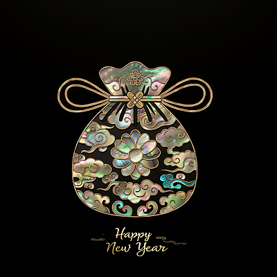 JPG 편집이미지 한국전통 디자인 새해 복주머니 사람없음 전통문양 검은색 고급 나전칠기 동양적 자개 세련 이미지편집 편집실사 AI컴퓨터그래픽 AI콘텐츠 전통 문양 컬러 컨셉 전통소품 한국 CG 공예품 전통공예 파일형식