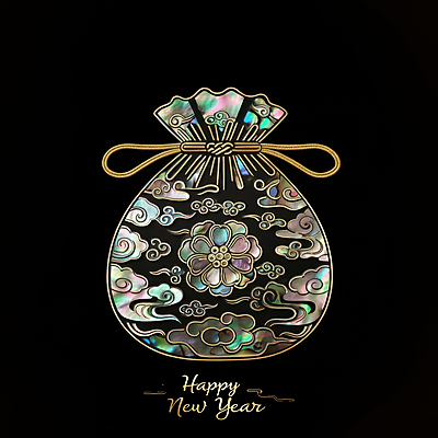 JPG 편집이미지 한국전통 디자인 새해 복주머니 사람없음 전통문양 검은색 고급 나전칠기 동양적 자개 세련 이미지편집 편집실사 AI컴퓨터그래픽 AI콘텐츠 전통 문양 컬러 컨셉 전통소품 한국 CG 공예품 전통공예 파일형식