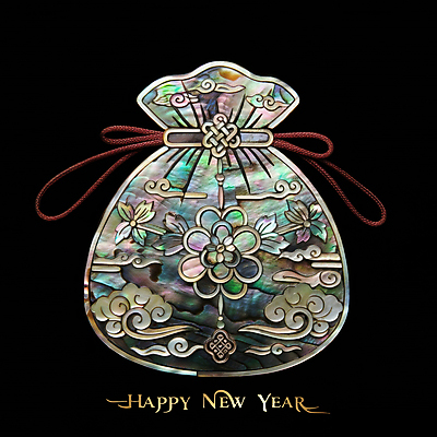 JPG 편집이미지 한국전통 디자인 새해 복주머니 사람없음 전통문양 검은색 고급 노리개 나전칠기 동양적 자개 세련 이미지편집 편집실사 AI컴퓨터그래픽 AI콘텐츠 전통 문양 컬러 컨셉 전통소품 한국 CG 공예품 전통공예 파일형식