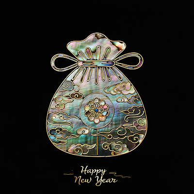 JPG 편집이미지 한국전통 디자인 새해 복주머니 사람없음 전통문양 검은색 고급 나전칠기 동양적 자개 세련 이미지편집 편집실사 AI컴퓨터그래픽 AI콘텐츠 전통 문양 컬러 컨셉 전통소품 한국 CG 공예품 전통공예 파일형식