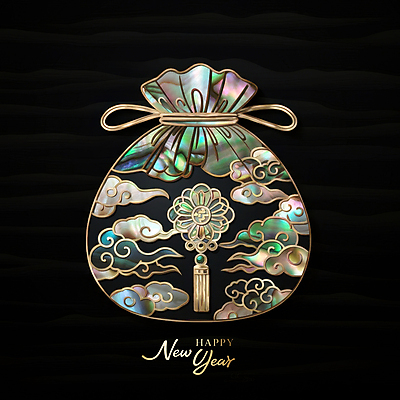 JPG 편집이미지 한국전통 디자인 새해 복주머니 사람없음 전통문양 검은색 고급 나전칠기 동양적 자개 세련 이미지편집 편집실사 AI컴퓨터그래픽 AI콘텐츠 전통 문양 컬러 컨셉 전통소품 한국 CG 공예품 전통공예 파일형식