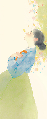 JPG 여자 겨울 일러스트 한명 상반신 성인 연두색 기도 한복 명상 손그림 감성 성인여자한명만 국내일러스트 AI일러스트 AI콘텐츠 1 한국전통 계절 컨셉 사람 초록색 전통의상 여자한명만 성인여자만 파일형식