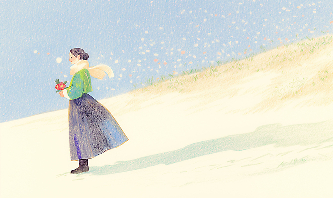 JPG 전신 여자 꽃다발 겨울 일러스트 한명 들기 잔디 성인 설원 목도리 눈 한복 손그림 감성 동백 성인여자한명만 국내일러스트 AI일러스트 AI콘텐츠 자연요소 식물 1 한국전통 잡화 계절 꽃 컨셉 모션 날씨 눈_날씨 사람 전통의상 여자한명만 성인여자만 파일형식