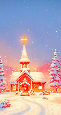 JPG 나무 기독교 십자가 설경 겨울 일러스트 풍경 사람없음 빨간색 빛 교회 기도 눈 풀 숲 눈길 눈내림 눈덮임 국내일러스트 AI일러스트 AI콘텐츠 자연요소 식물 계절 종교 길 컬러 컨셉 종교건축 날씨 눈_날씨 건물 파일형식