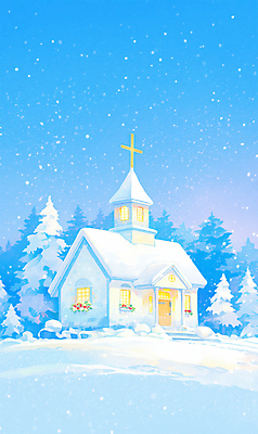 JPG 나무 기독교 십자가 설경 겨울 일러스트 풍경 사람없음 파란색 빛 교회 기도 눈 숲 눈내림 국내일러스트 AI일러스트 AI콘텐츠 자연요소 식물 계절 종교 컬러 종교건축 날씨 눈_날씨 건물 파일형식