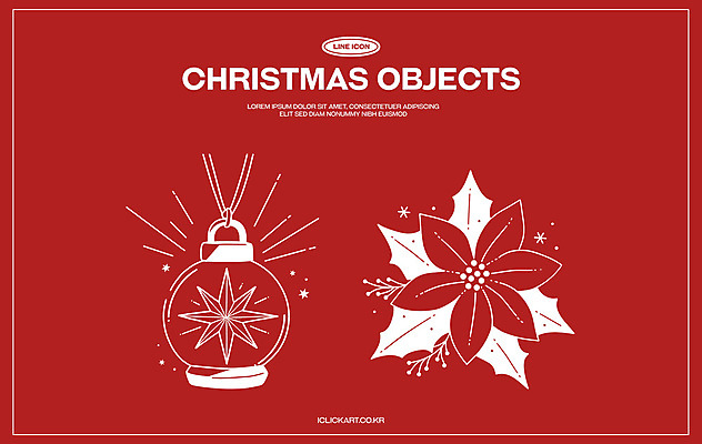자연요소 계절 기념일 꽃 선 컬러 크리스마스장식 일러스트 파일형식 벡터 크리스마스 라인아트 장식 오너먼트 겨울 세트 오브젝트 포인세티아 별 빨간색 라인일러스트 국내일러스트 AI파일 흰색 사람없음