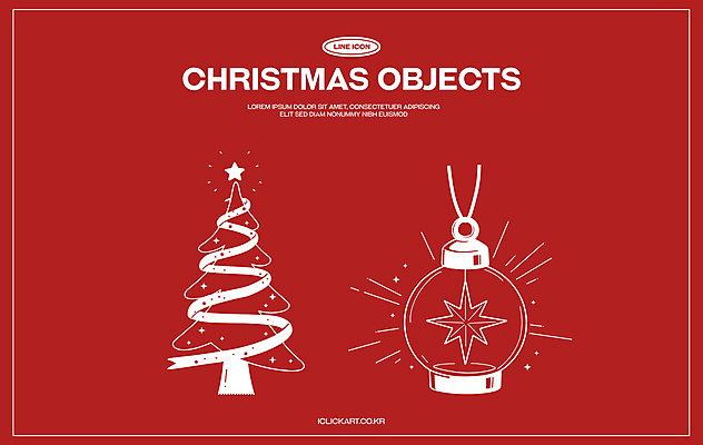 자연요소 계절 기념일 선 컬러 크리스마스장식 크리스마스 일러스트 모션 파일형식 벡터 크리스마스트리 별 리본 라인아트 연말 오너먼트 겨울 세트 오브젝트 반짝임 빨간색 라인일러스트 국내일러스트 AI파일 흰색 사람없음