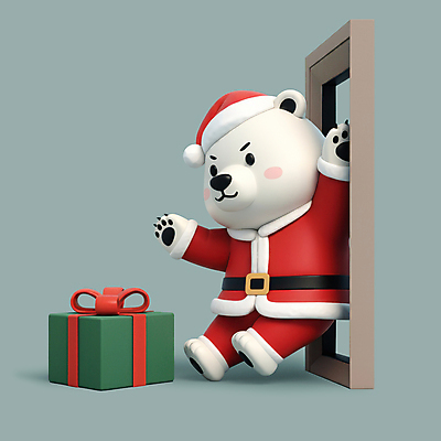 PSD 편집이미지 크리스마스 산타모자 산타옷 3D캐릭터 크리스마스선물 사람없음 선물상자 산타클로스 3D 문 귀여움 밀기 북극곰 손뻗기 편집3D 캐릭터 모자_잡화 옷 기념일 컨셉 곰 모션 선물 상자 디지털합성 파일형식
