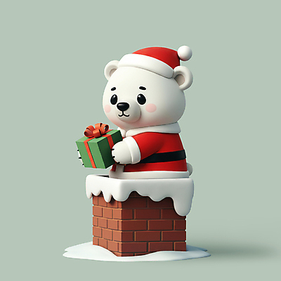 PSD 편집이미지 크리스마스 산타모자 산타옷 3D캐릭터 굴뚝 크리스마스선물 사람없음 선물상자 산타클로스 3D 귀여움 눈 북극곰 시무룩 끼임 편집3D 자연요소 캐릭터 모자_잡화 옷 기념일 컨셉 곰 날씨 표정 선물 상자 디지털합성 파일형식