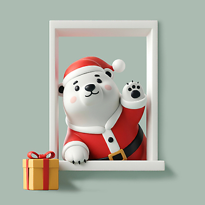 캐릭터 모자_잡화 옷 기념일 컨셉 크리스마스 창문 곰 모션 발 표정 선물 상자 3D 인사 디지털합성 파일형식 창틀 발바닥 미소 기댐 손인사 산타클로스 PSD 편집3D 편집이미지 사람없음 크리스마스선물 선물상자 귀여움 산타모자 산타옷 북극곰 3D캐릭터