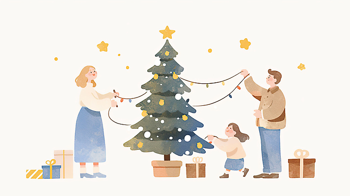 자연요소 여자 기념일 감정 어린이 컨셉 크리스마스 전구 관계 모션 선물 사람 상자 파일형식 AI콘텐츠 성인 즐거움 함께함 들기 꾸미기 알전구 별 소녀 감성 전신 세명 남자 크리스마스트리 가족 선물상자 JPG 국내일러스트 일러스트 수채화 AI일러스트