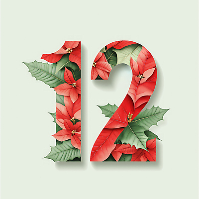 JPG 꽃 잎 크리스마스 겨울 일러스트 사람없음 장식 빨간색 초록색 12월 입체 포인세티아 12 국내일러스트 AI일러스트 AI콘텐츠 식물 계절 기념일 컬러 숫자 날짜 파일형식