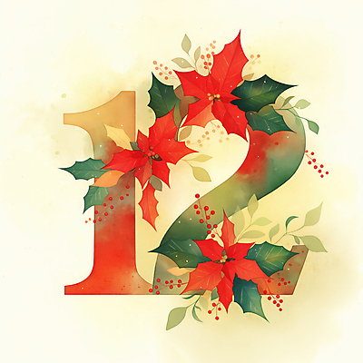 식물 계절 기념일 꽃 컬러 숫자 날짜 파일형식 AI콘텐츠 열매 사람없음 포인세티아 12 크리스마스 겨울 따뜻함 장식 빨간색 초록색 국내일러스트 JPG 일러스트 잎 12월 AI일러스트