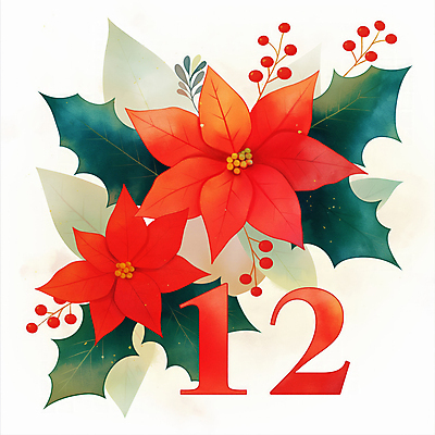 식물 계절 기념일 꽃 컬러 숫자 날짜 파일형식 AI콘텐츠 열매 12 사람없음 포인세티아 크리스마스 겨울 장식 빨간색 초록색 국내일러스트 JPG 일러스트 잎 12월 AI일러스트