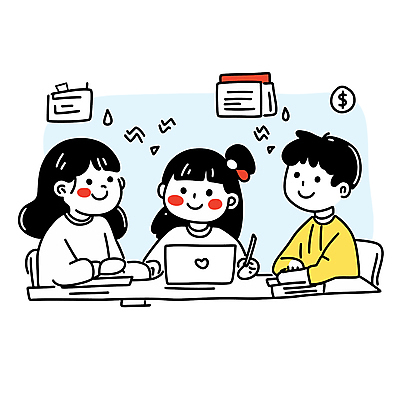 여자 남자 일러스트 커뮤니케이션 협력 상반신 성인 세명 노트북 학습 작업 토론 책상 성인만 국내일러스트 AI파일 교육 가구 사람 전자제품 파일형식 벡터