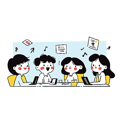여자 남자 일러스트 청소년 커뮤니케이션 협력 밝음 대화 웃음 여러명 상반신 노트북 학습 토론 책상 즐거움 십대만 상호작용 국내일러스트 AI파일 교육 감정 가구 다수 표정 말하기 사람 전자제품 파일형식 벡터
