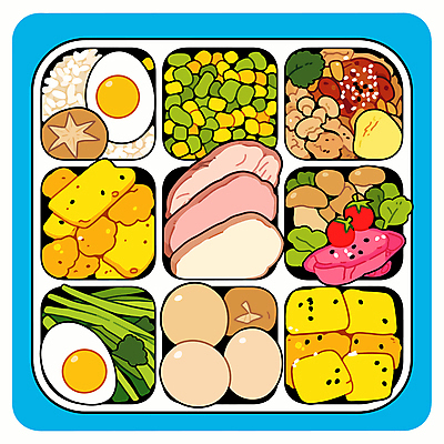 음식 채소 일러스트 밥 반찬 육류 사람없음 귀여움 계란 다양 도시락 영양 점심 도시락통 정성 국내일러스트 AI파일 다수 컨셉 식재료 알 용기_그릇 파일형식 벡터