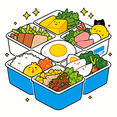 음식 채소 일러스트 밥 반찬 육류 사람없음 반짝임 귀여움 다양 도시락 영양 점심 도시락통 정성 국내일러스트 AI파일 다수 컨셉 식재료 모션 용기_그릇 파일형식 벡터