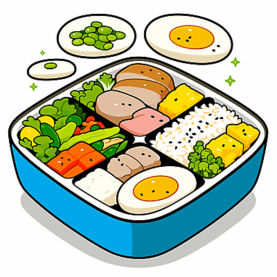 음식 채소 일러스트 밥 반찬 사람없음 귀여움 계란 다양 도시락 영양 점심 도시락통 정성 국내일러스트 AI파일 다수 컨셉 알 용기_그릇 파일형식 벡터