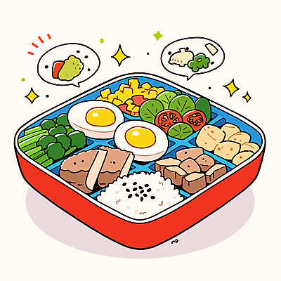 채소 일러스트 밥 반찬 육류 사람없음 귀여움 계란 다양 도시락 영양 점심 도시락통 정성 국내일러스트 AI파일 음식 다수 컨셉 식재료 알 용기_그릇 파일형식 벡터