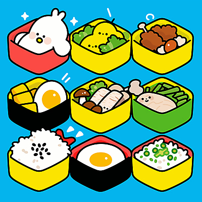 채소 일러스트 조류 밥 반찬 육류 사람없음 귀여움 계란 다양 도시락 영양 점심 도시락통 정성 국내일러스트 AI파일 동물 음식 다수 컨셉 식재료 알 용기_그릇 파일형식 벡터