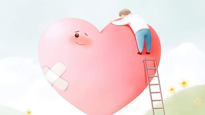 JPG 전신 구름 남자 감정 분홍색 일러스트 사다리 포옹 하늘 매달리기 사랑 한명 잔디 성인 하트 마음 반창고 도움 풀 수리 상처 위로 성인남자한명만 국내일러스트 AI일러스트 AI콘텐츠 자연요소 모양 식물 1 컬러 컨셉 안기 모션 사람 도구 의료용품 남자한명만 성인남자만 파일형식