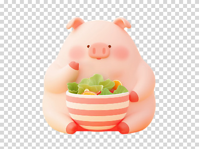 편집이미지 분홍색 누끼 앉기 사람없음 3D 건강관리 샐러드 돼지 사발 먹기 입체 PNG 음식 컬러 포유류 모션 건강 관리 사기그릇 디지털합성 파일형식